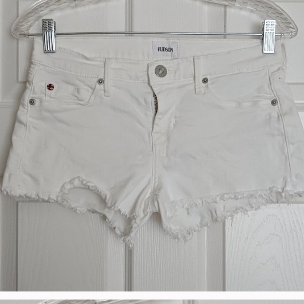 Hudson White Cut-off Denim Shorts 25